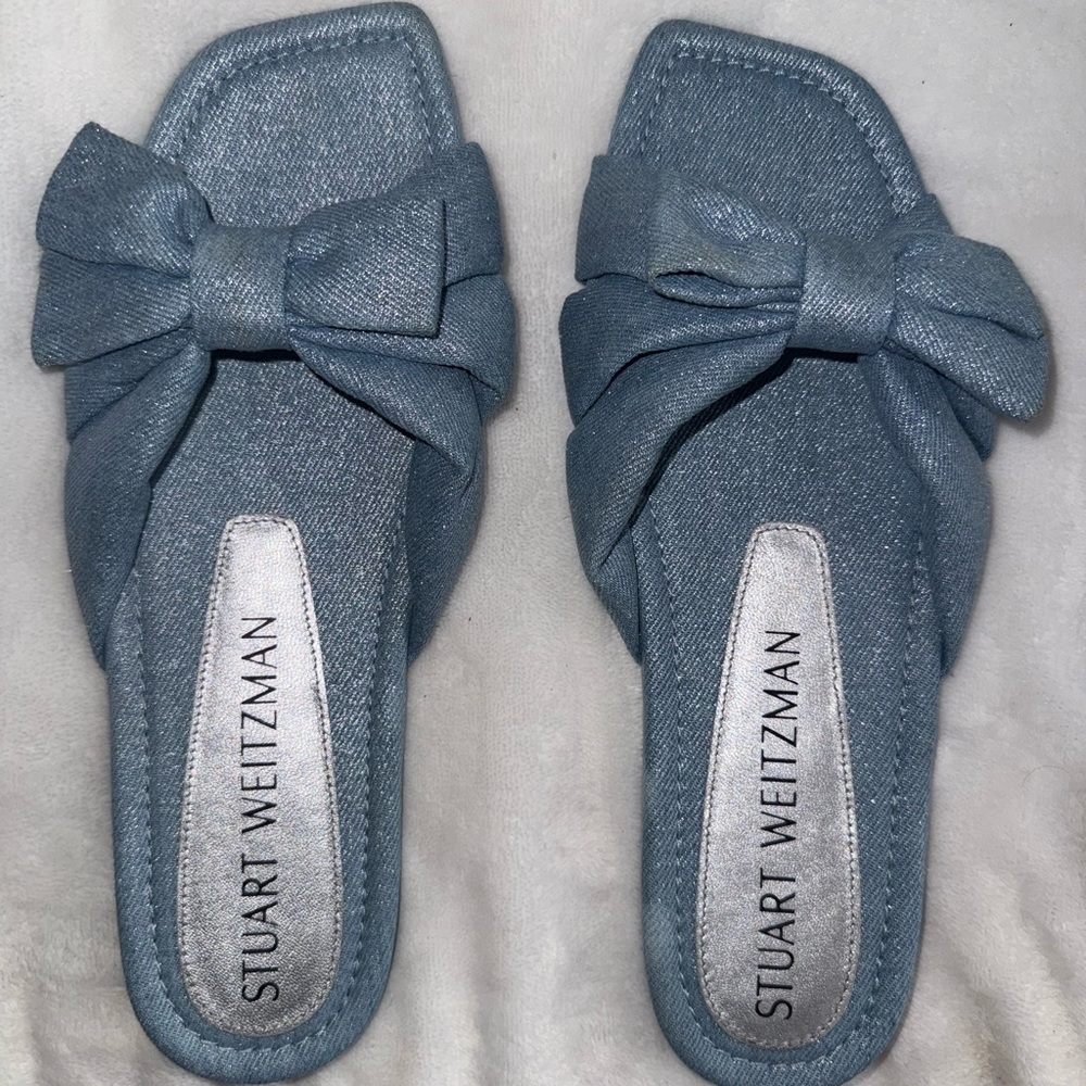 Stuart Weitzman Blue Sandals with Bow Detail